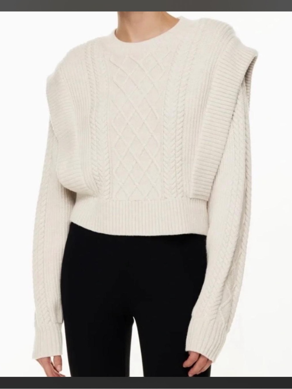Aritzia Cream Cable-Knit Crewneck Sweater